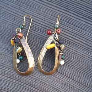 Elegant Gold Dangle Earrings with Multicolor Beads